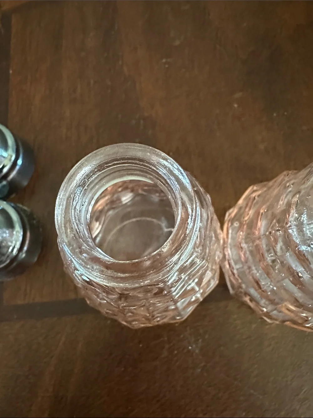 Pink Glass Salt and Pepper Shakers with Silver Tops - Set of 2